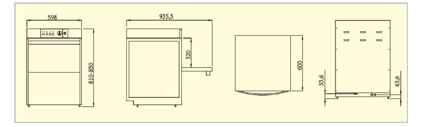 ECO-T1 technical drawing with machine dimensions and layout details